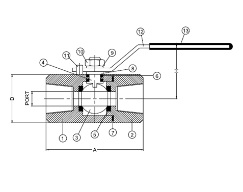 2 PC Design Female Screwed End Drawing