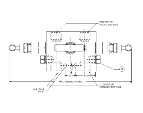 3 Valve Manifold (With Drain) Remote Mounting Type Drawing